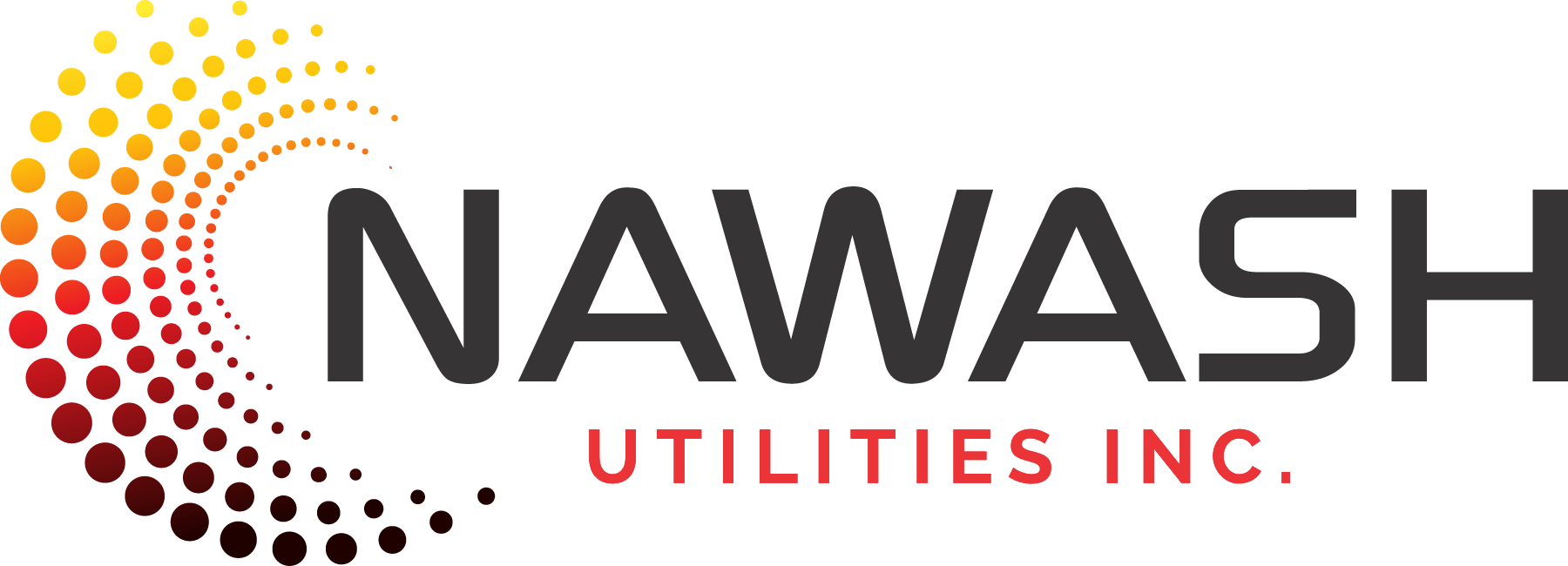 The image features a logo with the text "NAWASH UTILITIES INC." beside a dotted swirl design transitioning from yellow to dark red on a green background.