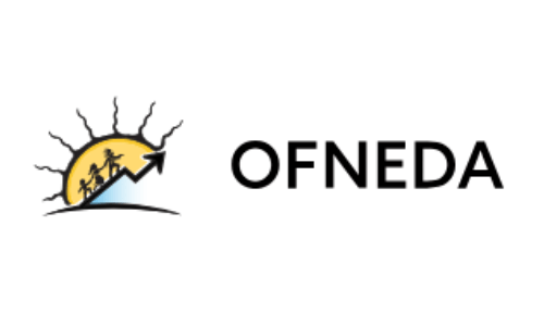 The image displays a stylized logo consisting of a graphic element resembling an abstract sun and mountain with the text "OFNEDA" next to it.